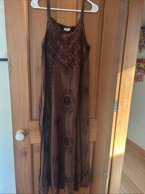 Magic Brown Printed Maxi Dress with Black Pattern